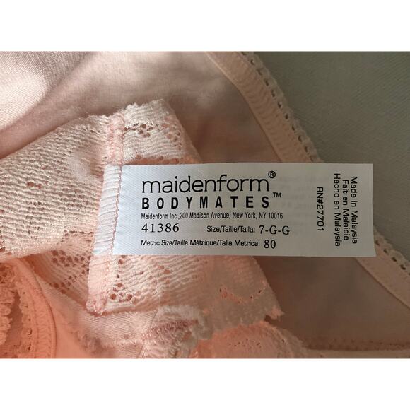 NoS Maidenform Bodymates M 7 pink Lace Thong String Bikini Panties Underwear - Picture 3 of 4